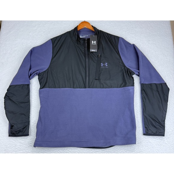 Under Armour 1/2 Zip Fleece Pullover Mens XXL Purple Black Coldgear Infrared New - Picture 1 of 11